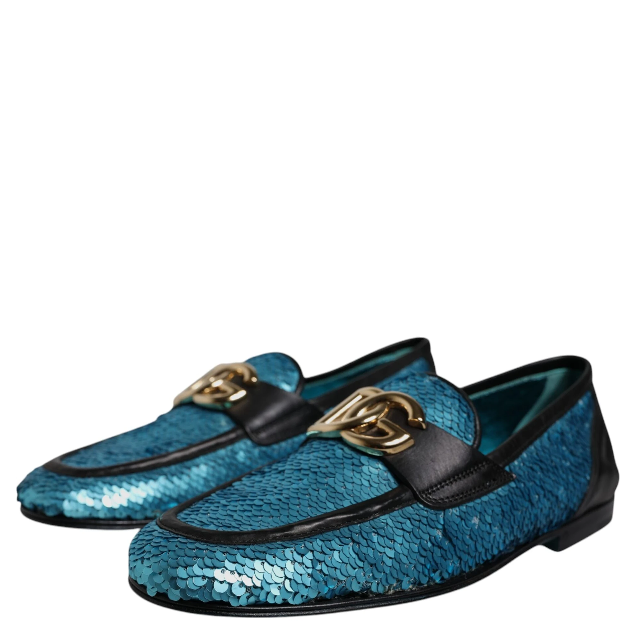 Blue Sequined Loafers Formal Dress Shoes