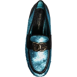 Blue Sequined Loafers Formal Dress Shoes