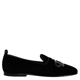 Black Velvet Crystal Crown Loafers Formal Dress Shoes
