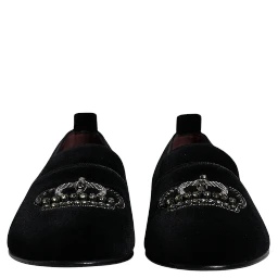 Black Velvet Crystal Crown Loafers Formal Dress Shoes