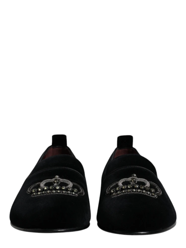 Black Velvet Crystal Crown Loafers Formal Dress Shoes alternative
