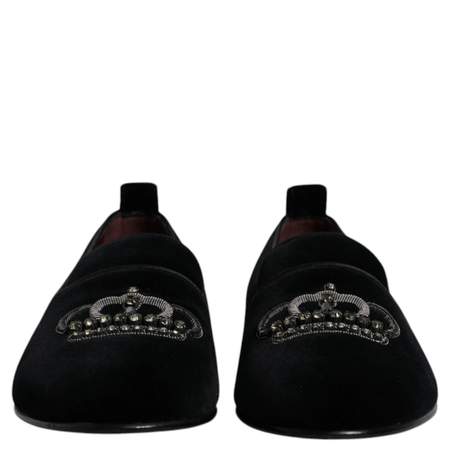 Black Velvet Crystal Crown Loafers Formal Dress Shoes