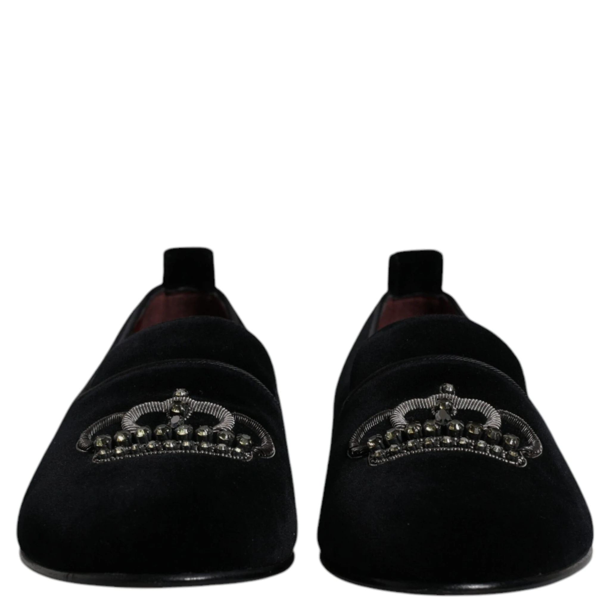 Black Velvet Crystal Crown Loafers Formal Dress Shoes