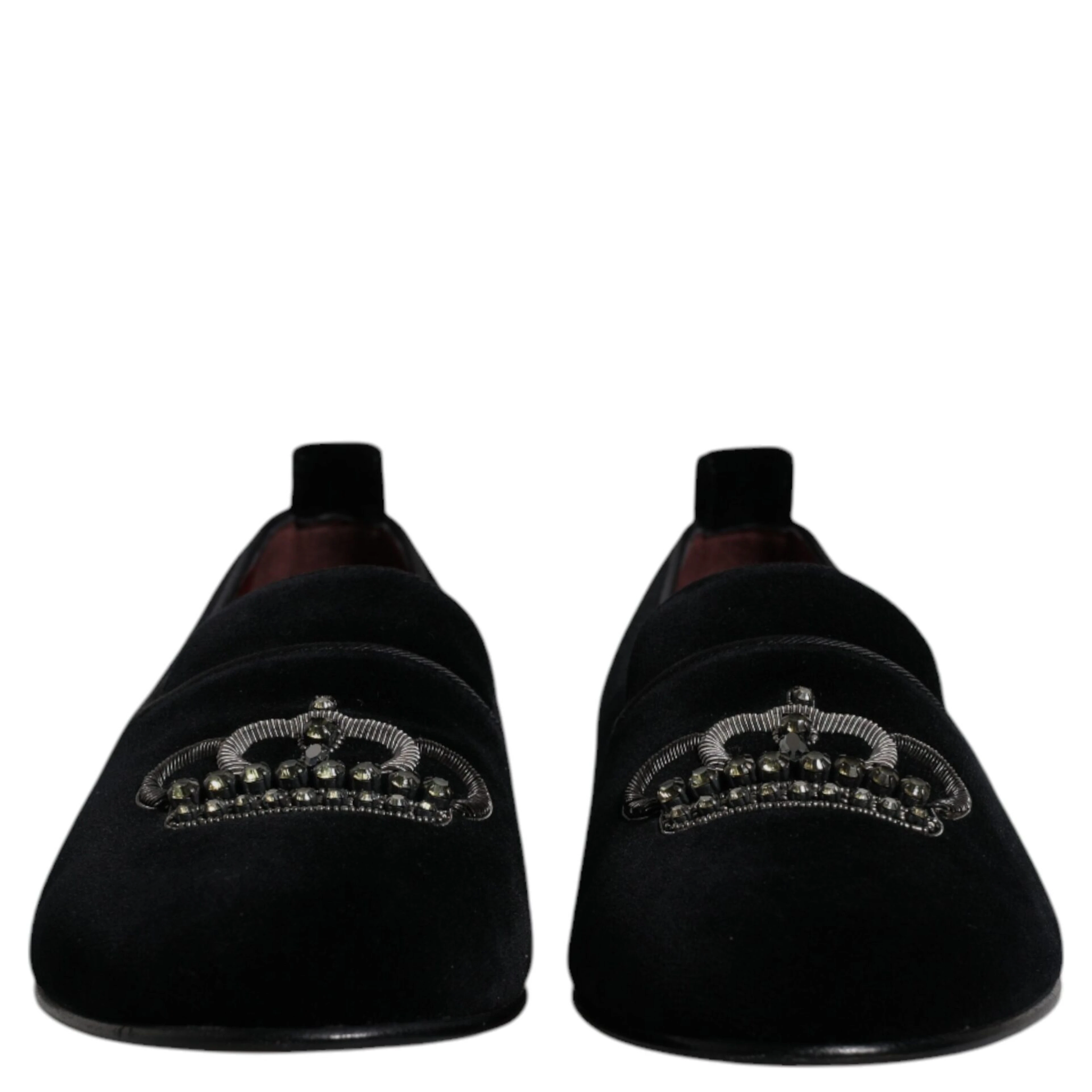 Black Velvet Crystal Crown Loafers Formal Dress Shoes