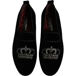 Black Velvet Crystal Crown Loafers Formal Dress Shoes