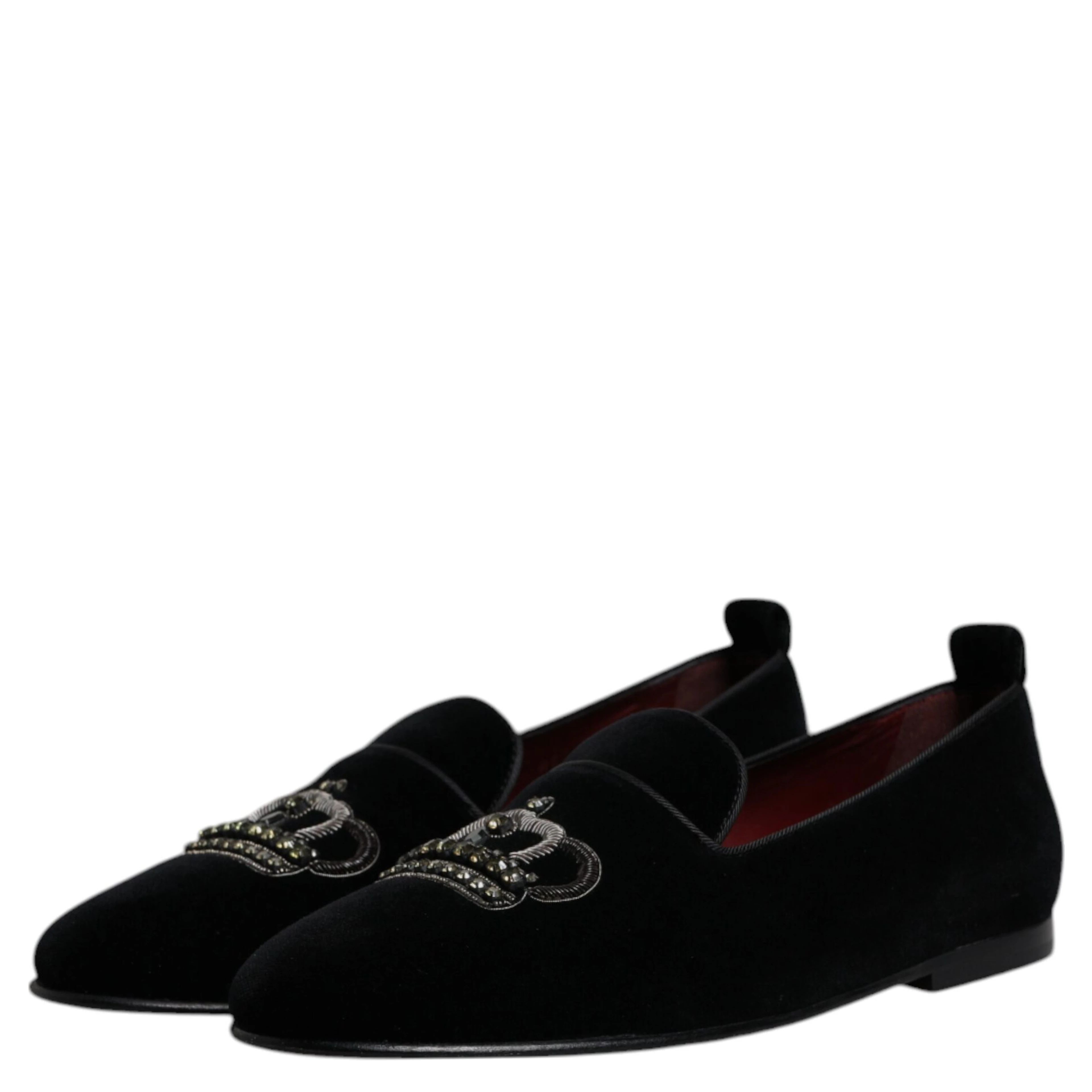 Black Velvet Crystal Crown Loafers Formal Dress Shoes