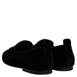 Black Velvet Crystal Crown Loafers Formal Dress Shoes