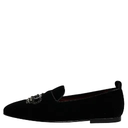 Black Velvet Crystal Crown Loafers Formal Dress Shoes