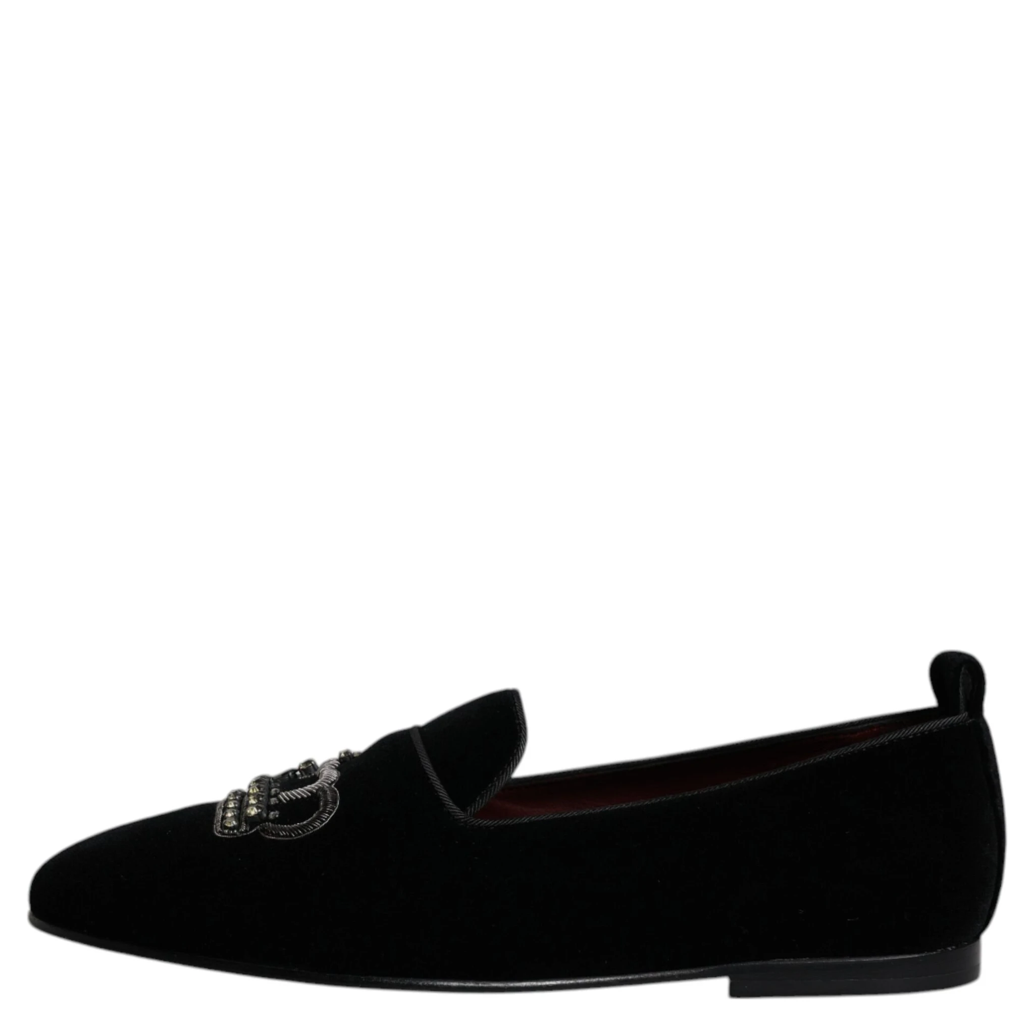 Black Velvet Crystal Crown Loafers Formal Dress Shoes