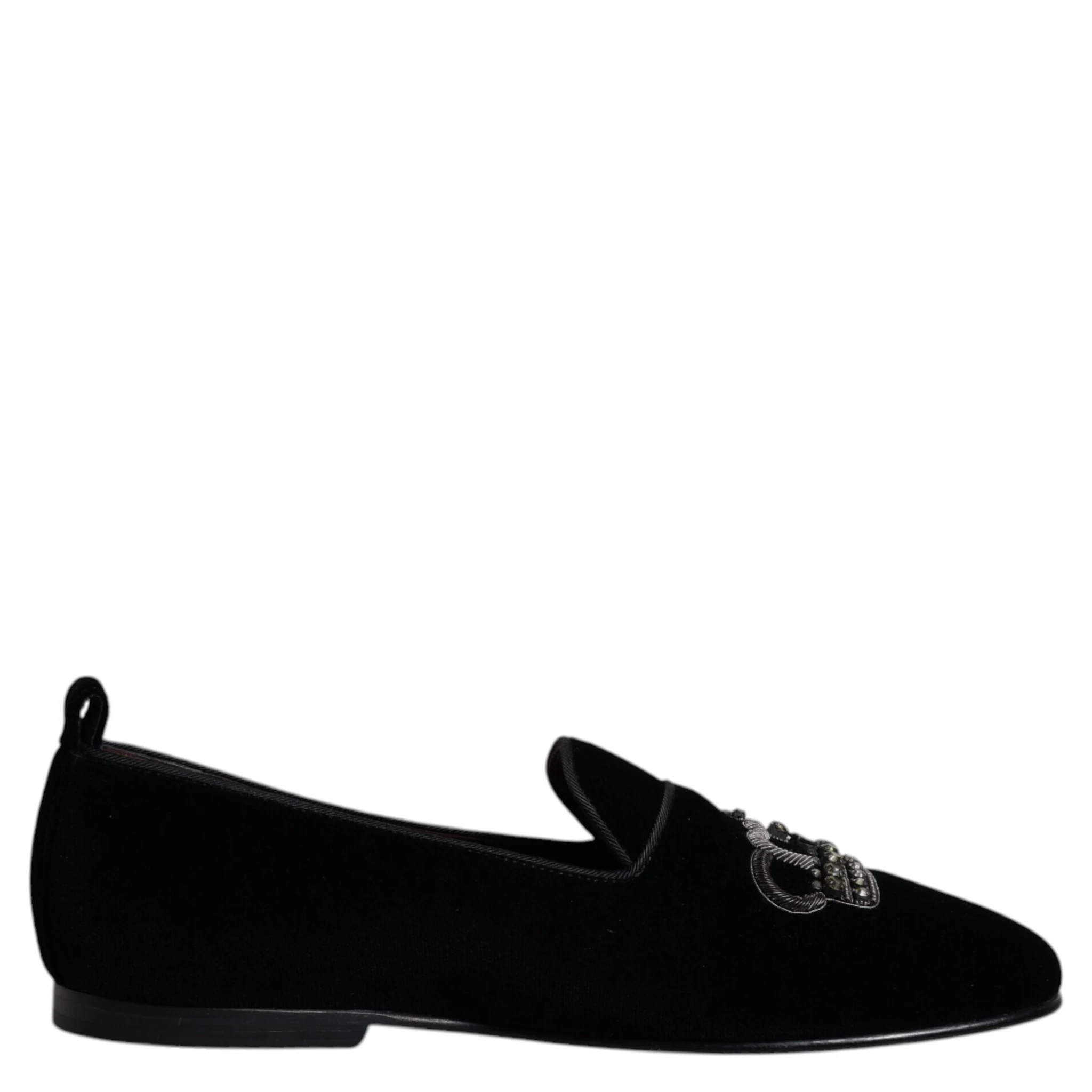 Black Velvet Crystal Crown Loafers Formal Dress Shoes