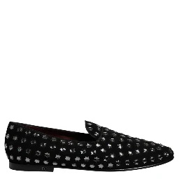 Black Crystal Embellished Loafers Dress Shoes