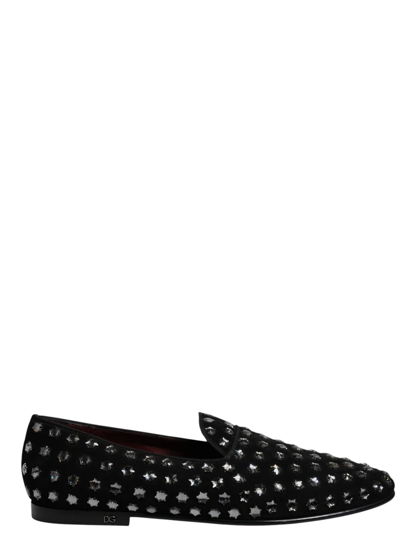 Black Crystal Embellished Loafers Dress Shoes