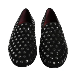 Black Crystal Embellished Loafers Dress Shoes