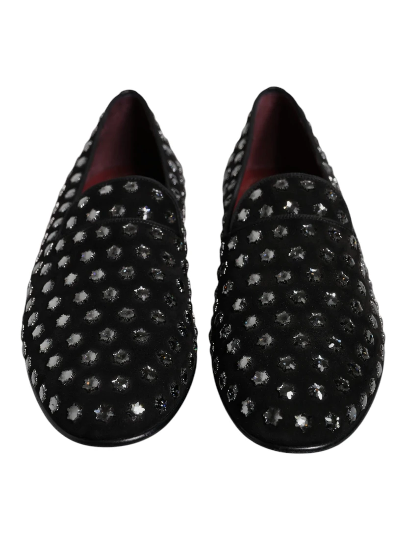 Black Crystal Embellished Loafers Dress Shoes
