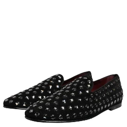 Black Crystal Embellished Loafers Dress Shoes