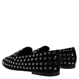 Black Crystal Embellished Loafers Dress Shoes