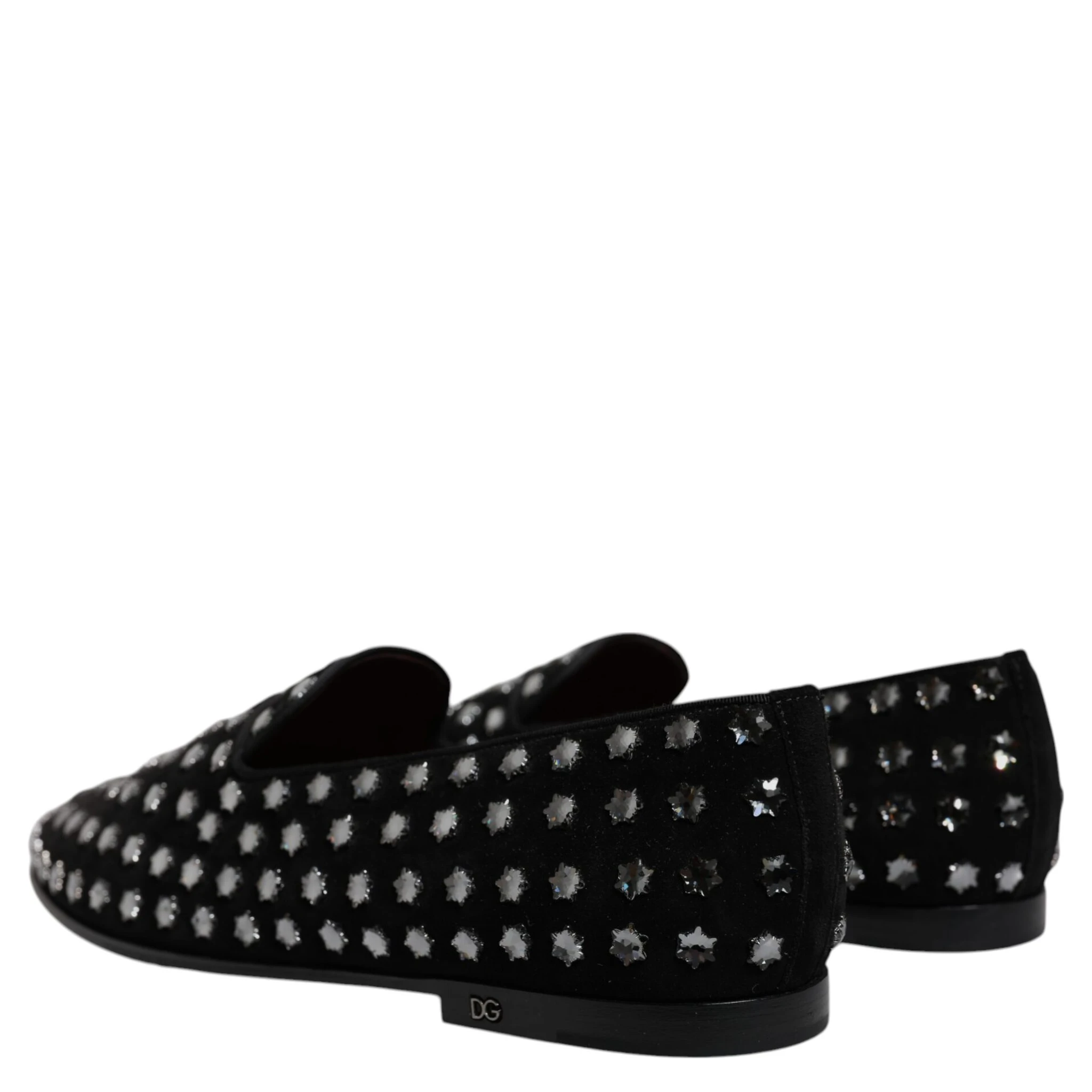 Black Crystal Embellished Loafers Dress Shoes