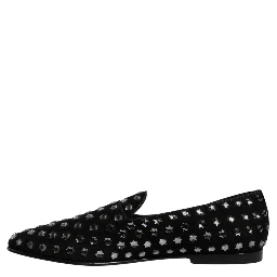 Black Crystal Embellished Loafers Dress Shoes