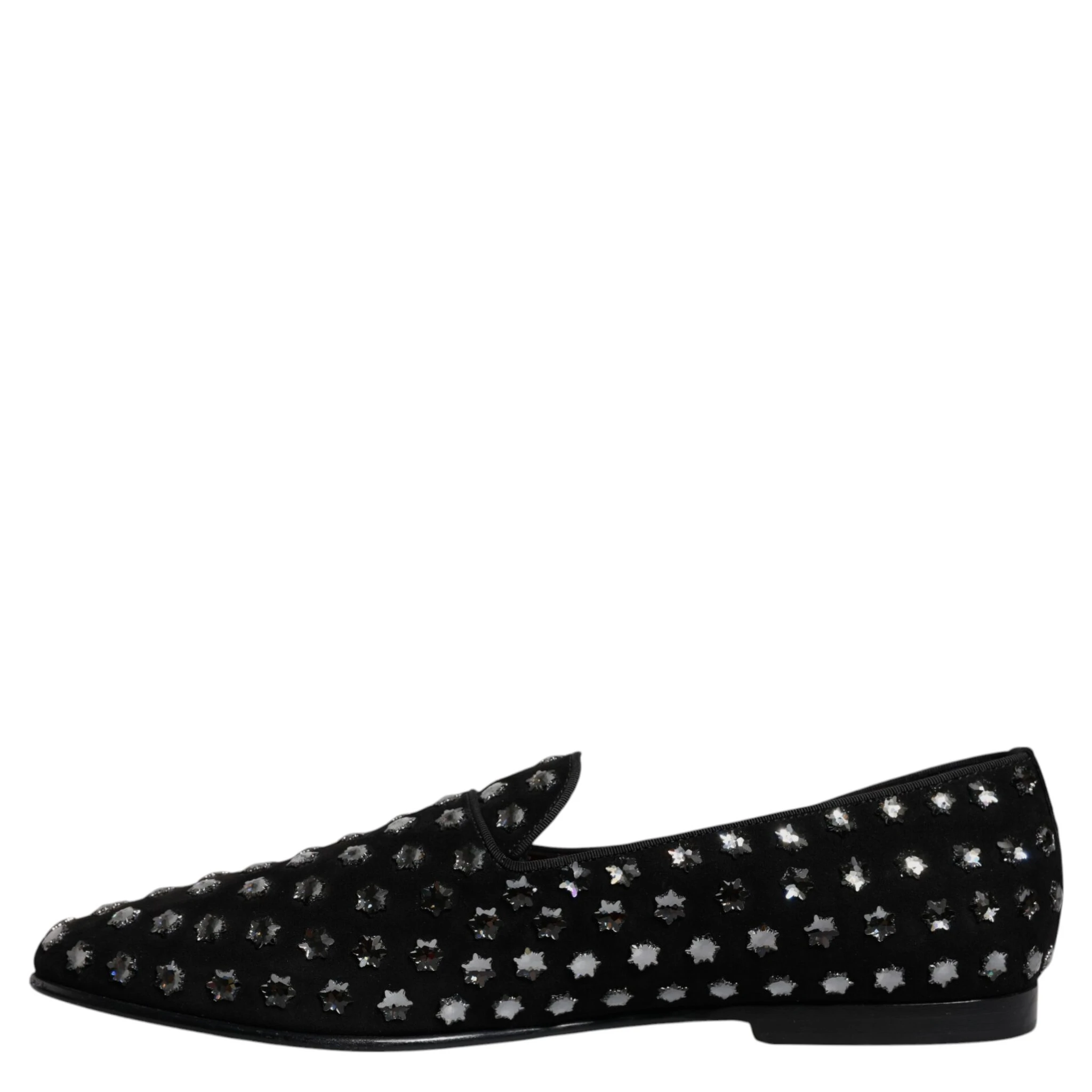 Black Crystal Embellished Loafers Dress Shoes