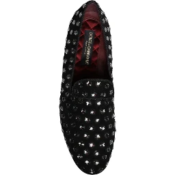 Black Crystal Embellished Loafers Dress Shoes
