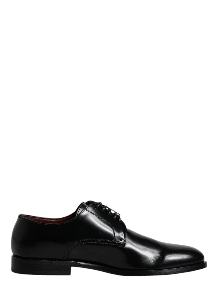 Black Calfskin Leather Derby Lace Up Formal Dress Shoes