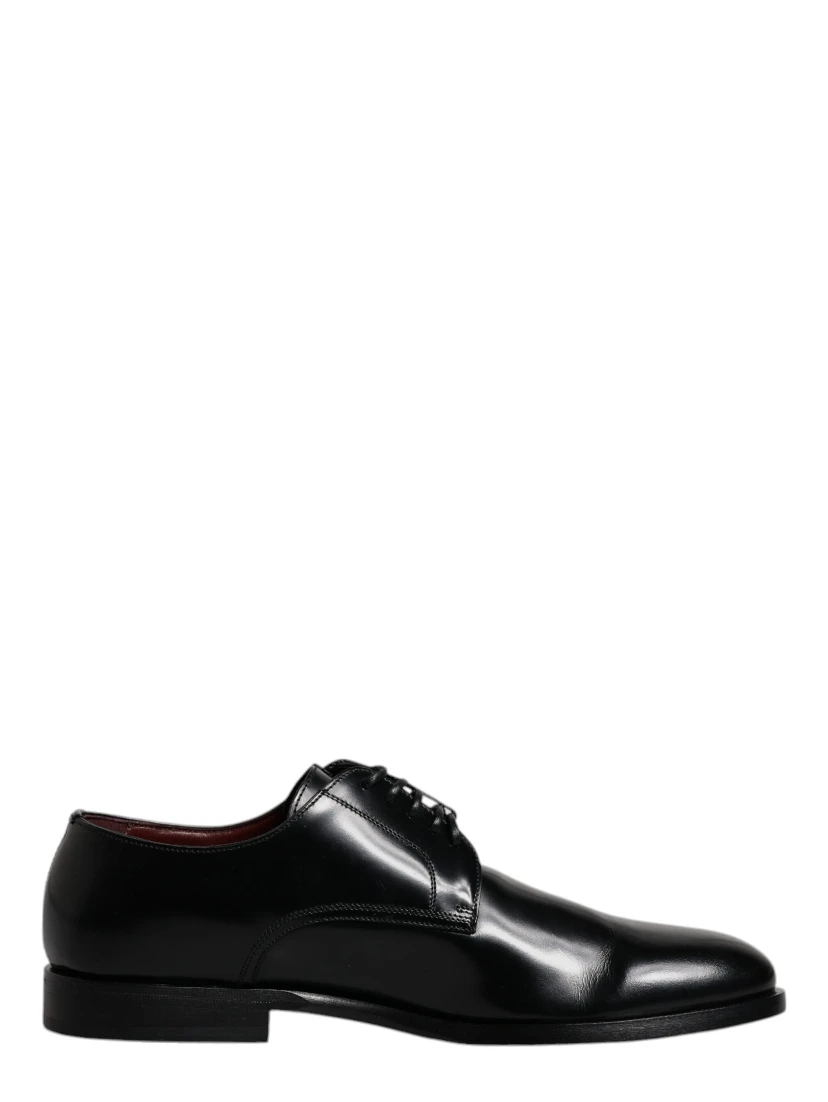 Black Calfskin Leather Derby Lace Up Formal Dress Shoes