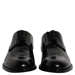 Black Calfskin Leather Derby Lace Up Formal Dress Shoes