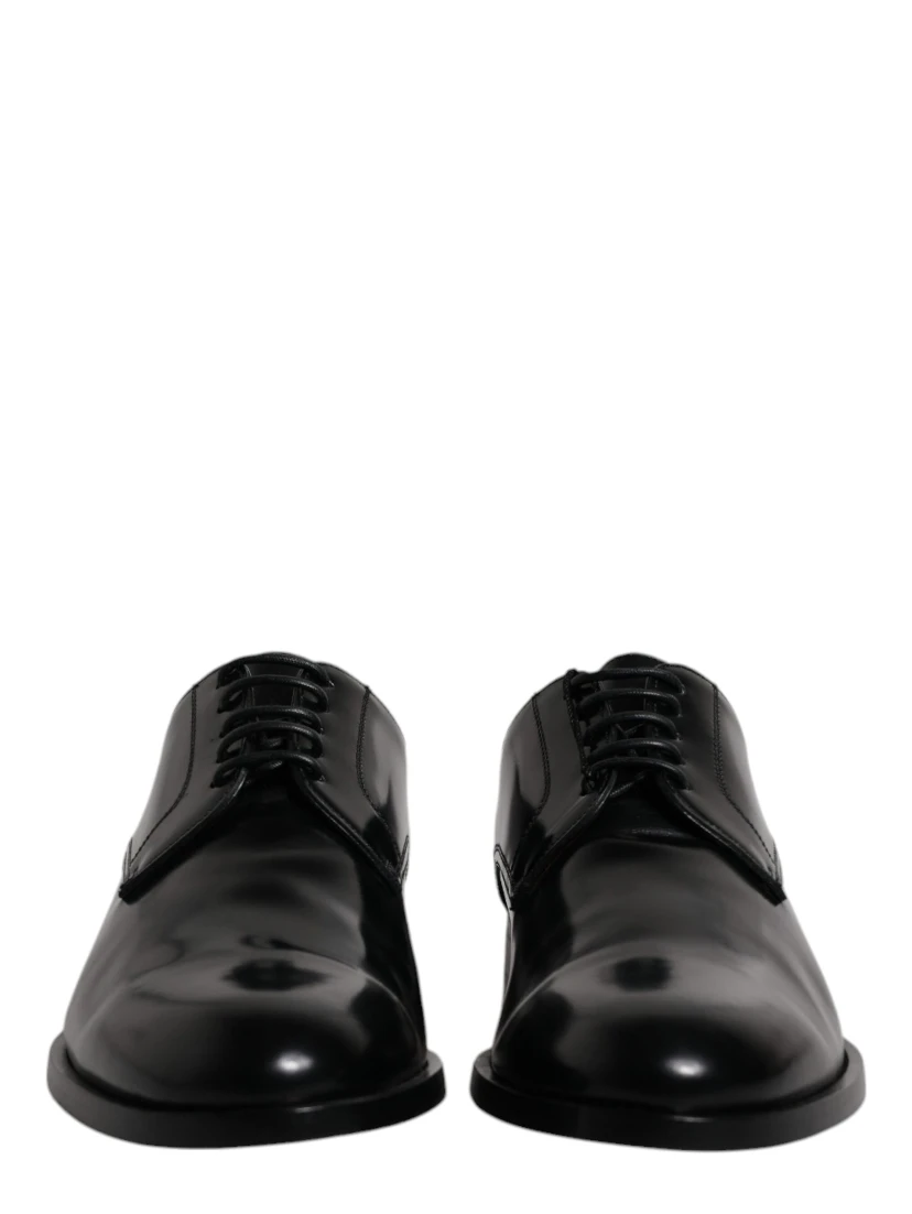 Black Calfskin Leather Derby Lace Up Formal Dress Shoes