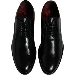 Black Calfskin Leather Derby Lace Up Formal Dress Shoes