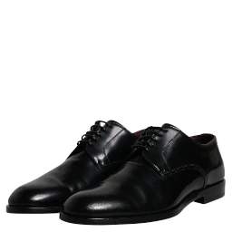 Black Calfskin Leather Derby Lace Up Formal Dress Shoes