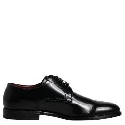 Black Calfskin Leather Derby Lace Up Formal Dress Shoes