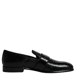 Black Exotic Leather DG Logo Loafers Formal Dress Shoes