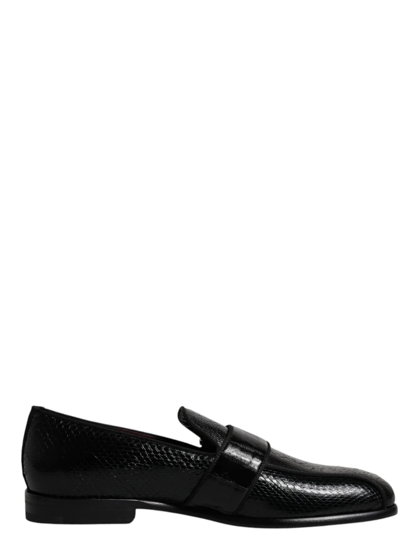 Black Exotic Leather DG Logo Loafers Formal Dress Shoes