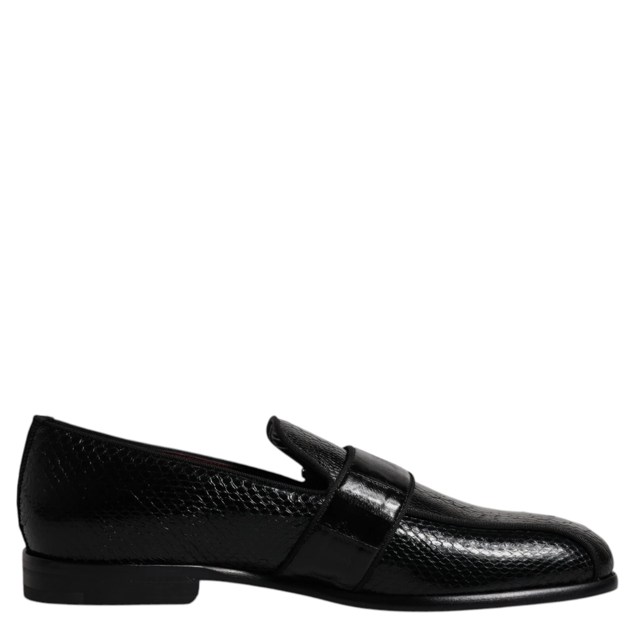 Black Exotic Leather DG Logo Loafers Formal Dress Shoes