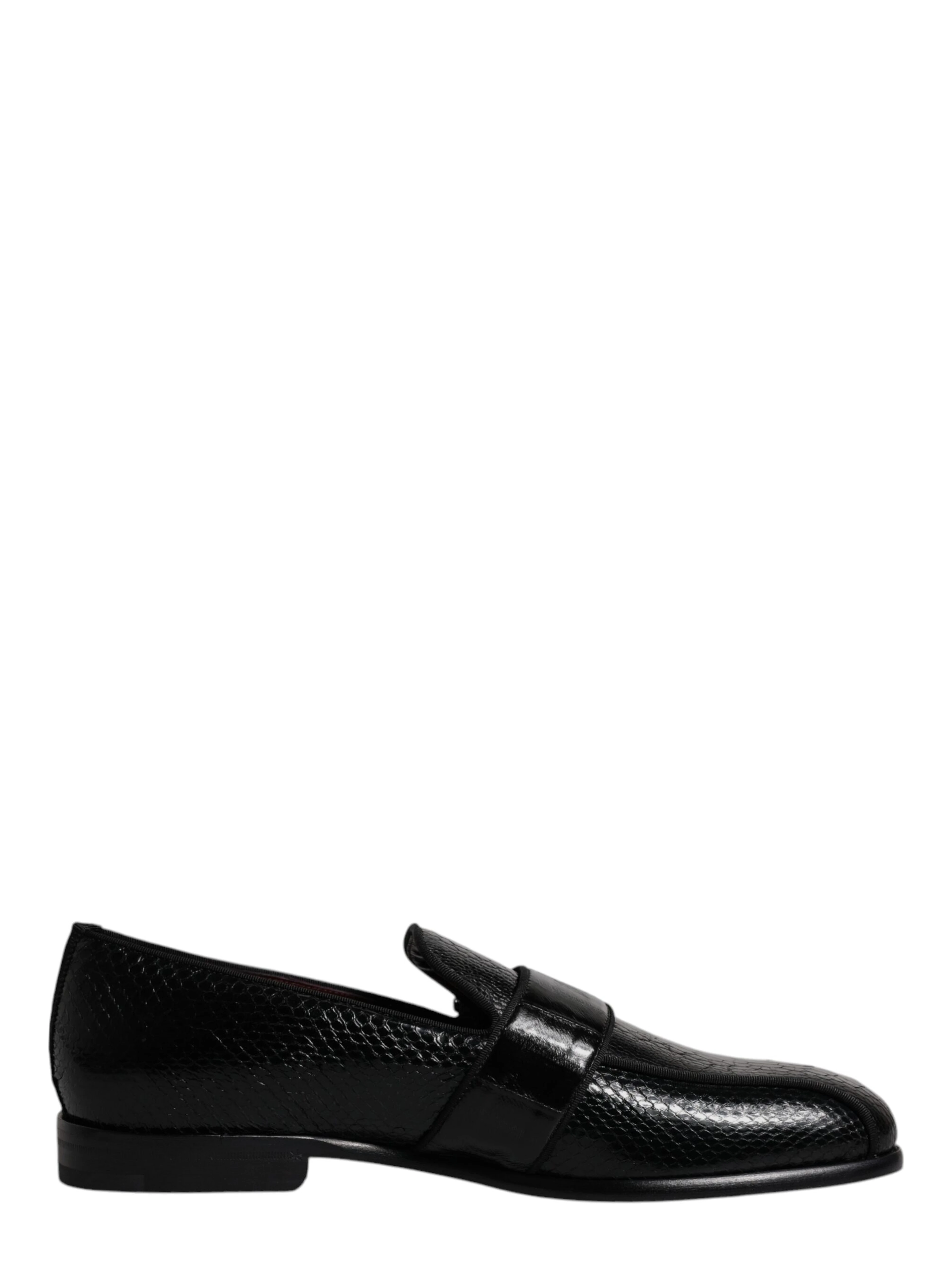 Black Exotic Leather DG Logo Loafers Formal Dress Shoes