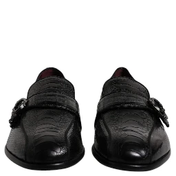 Black Exotic Leather DG Logo Loafers Formal Dress Shoes