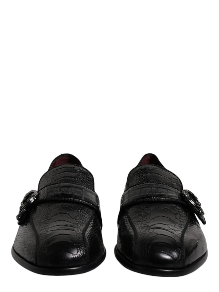Black Exotic Leather DG Logo Loafers Formal Dress Shoes alternative