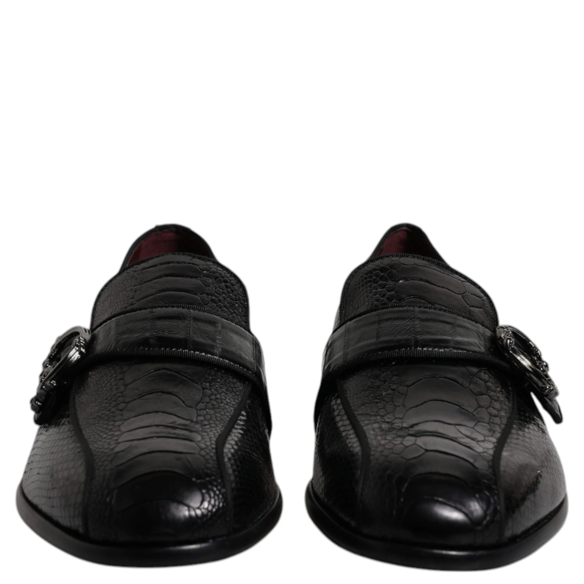 Black Exotic Leather DG Logo Loafers Formal Dress Shoes