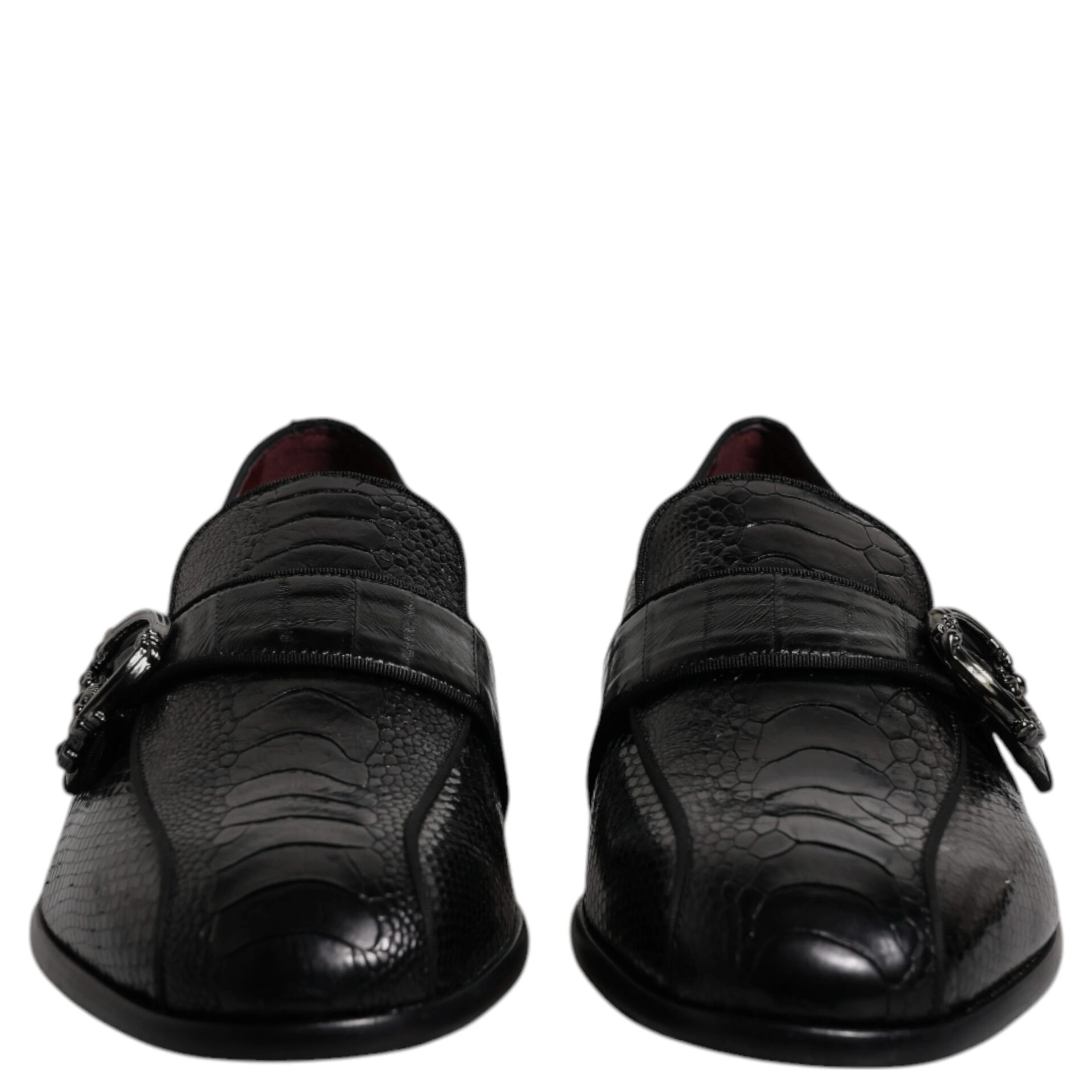 Black Exotic Leather DG Logo Loafers Formal Dress Shoes