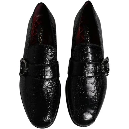Black Exotic Leather DG Logo Loafers Formal Dress Shoes