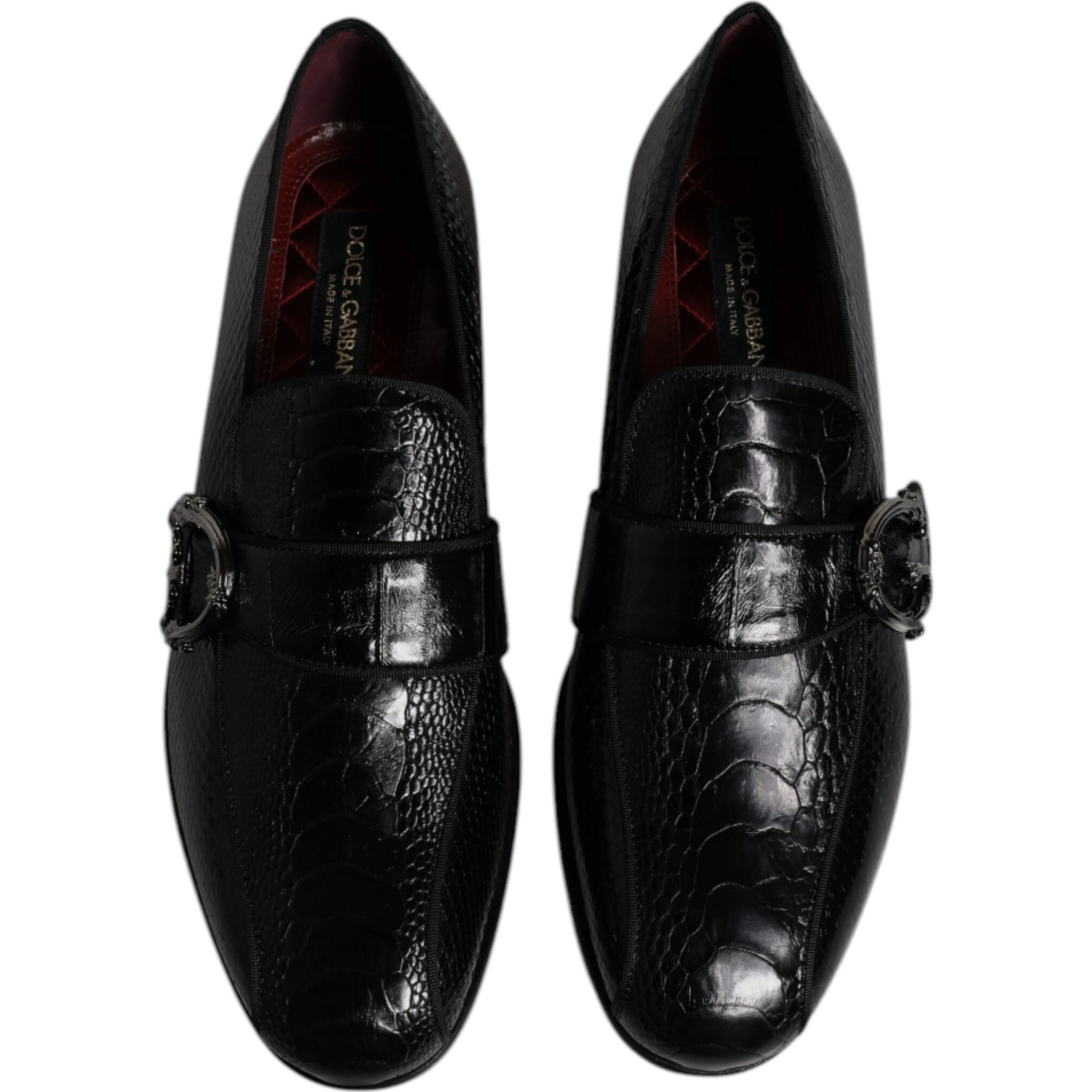 Black Exotic Leather DG Logo Loafers Formal Dress Shoes