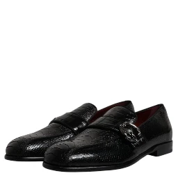 Black Exotic Leather DG Logo Loafers Formal Dress Shoes