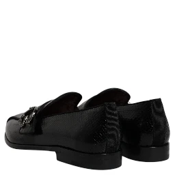 Black Exotic Leather DG Logo Loafers Formal Dress Shoes