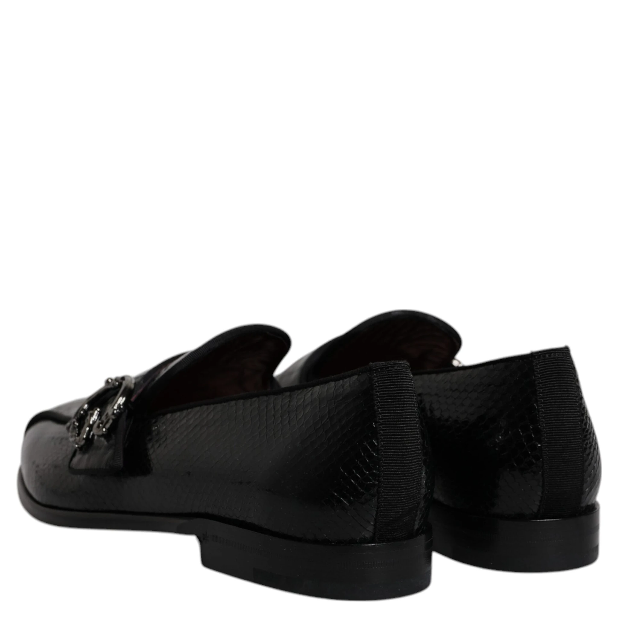 Black Exotic Leather DG Logo Loafers Formal Dress Shoes