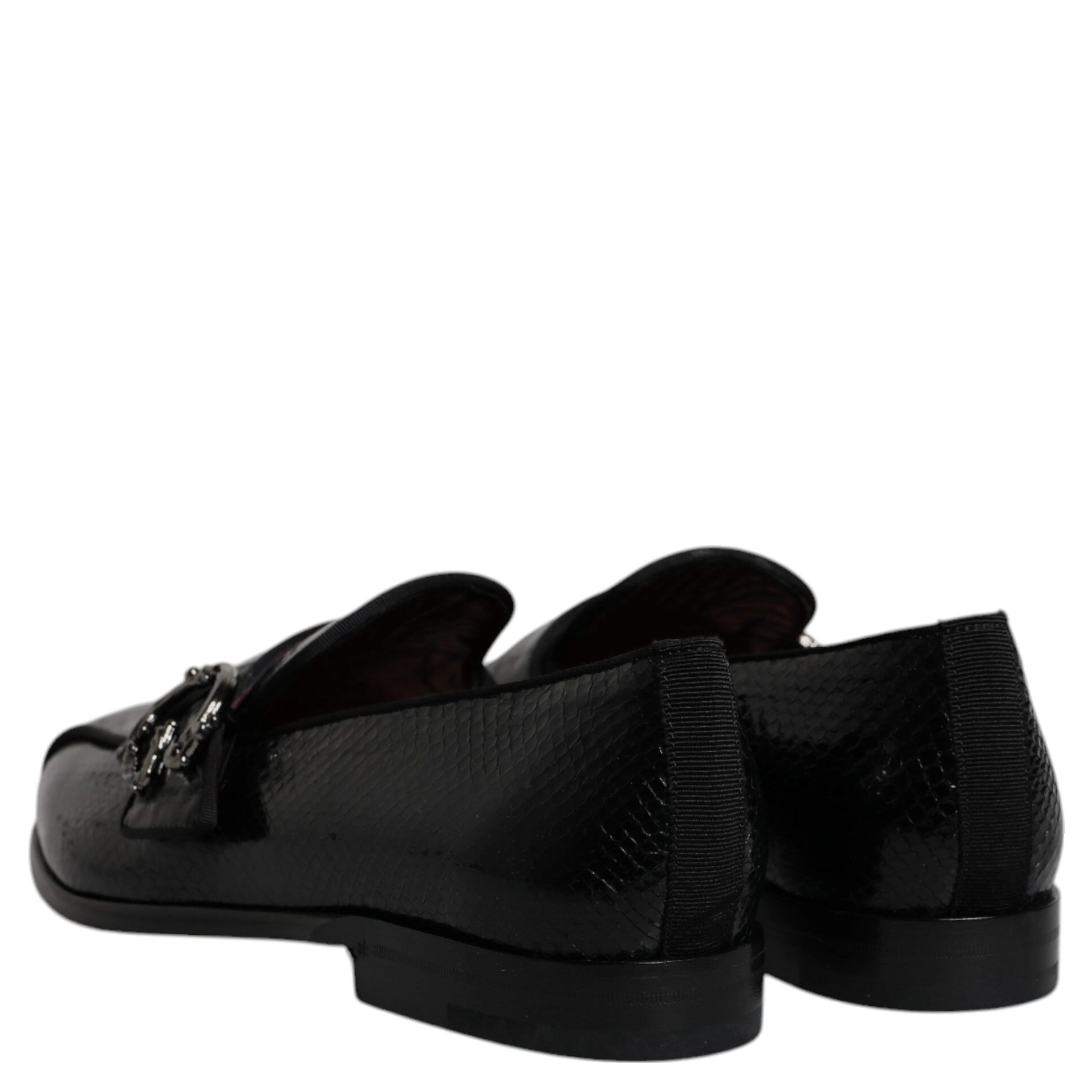 Black Exotic Leather DG Logo Loafers Formal Dress Shoes