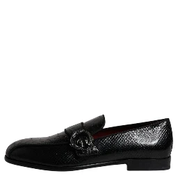 Black Exotic Leather DG Logo Loafers Formal Dress Shoes