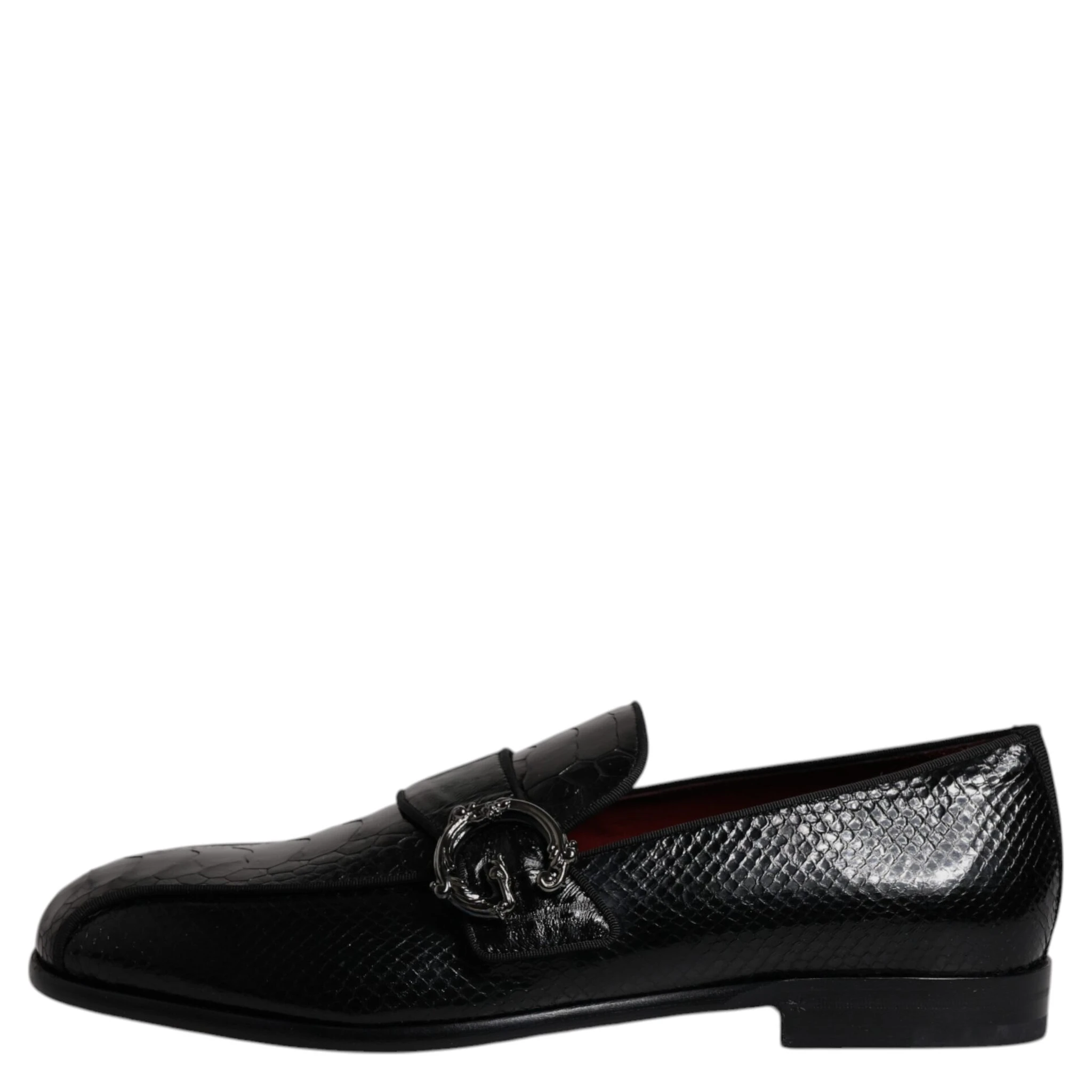 Black Exotic Leather DG Logo Loafers Formal Dress Shoes