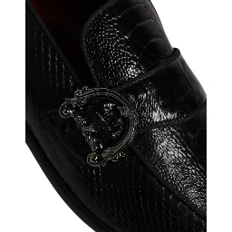 Black Exotic Leather DG Logo Loafers Formal Dress Shoes