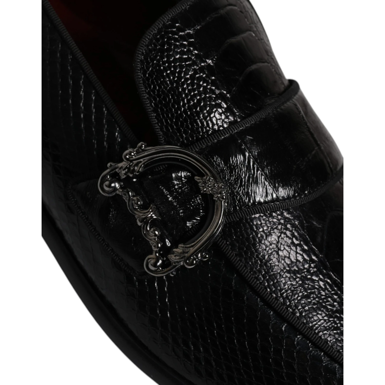Black Exotic Leather DG Logo Loafers Formal Dress Shoes