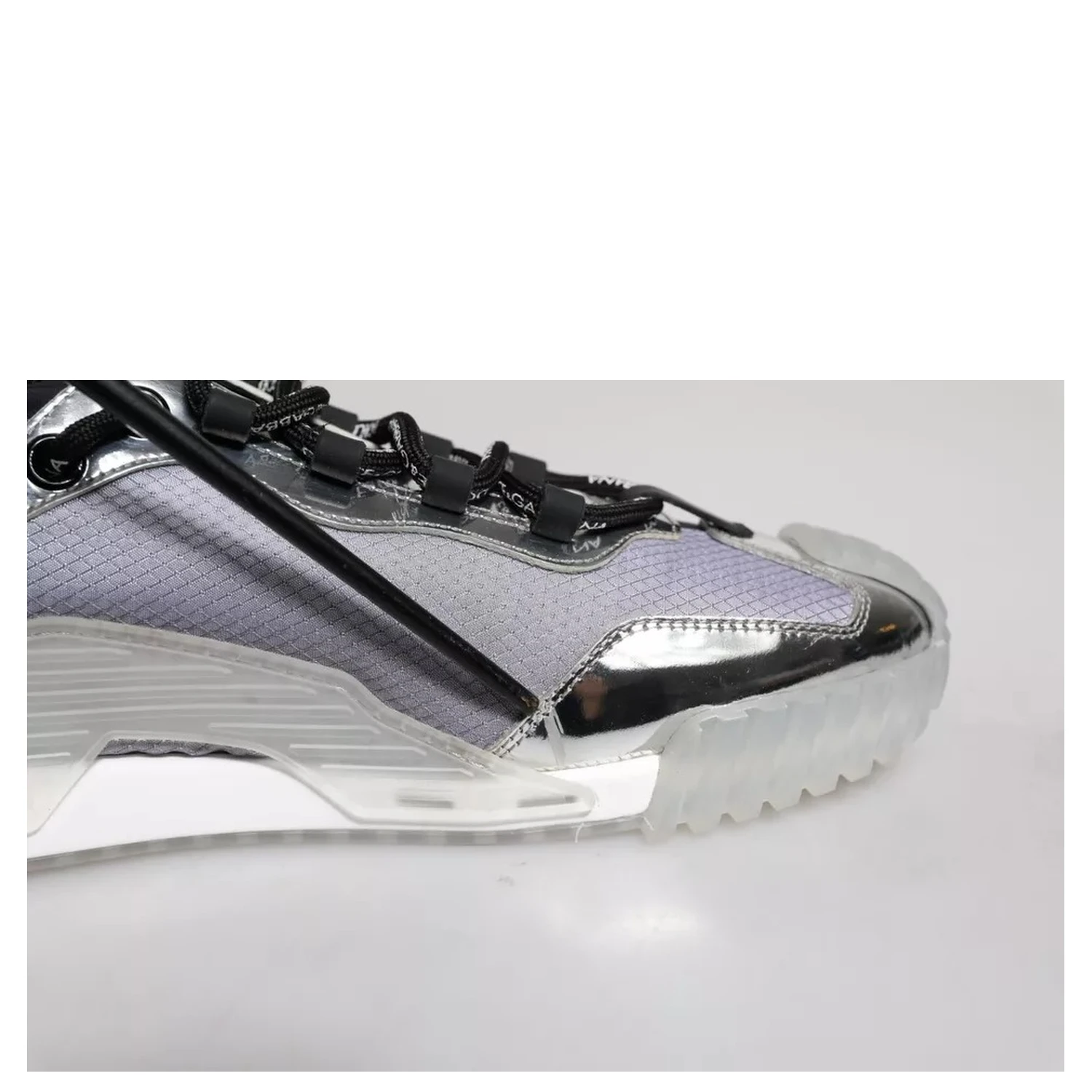 Silver Black Nylon NS1 Low Top Sneakers Shoes